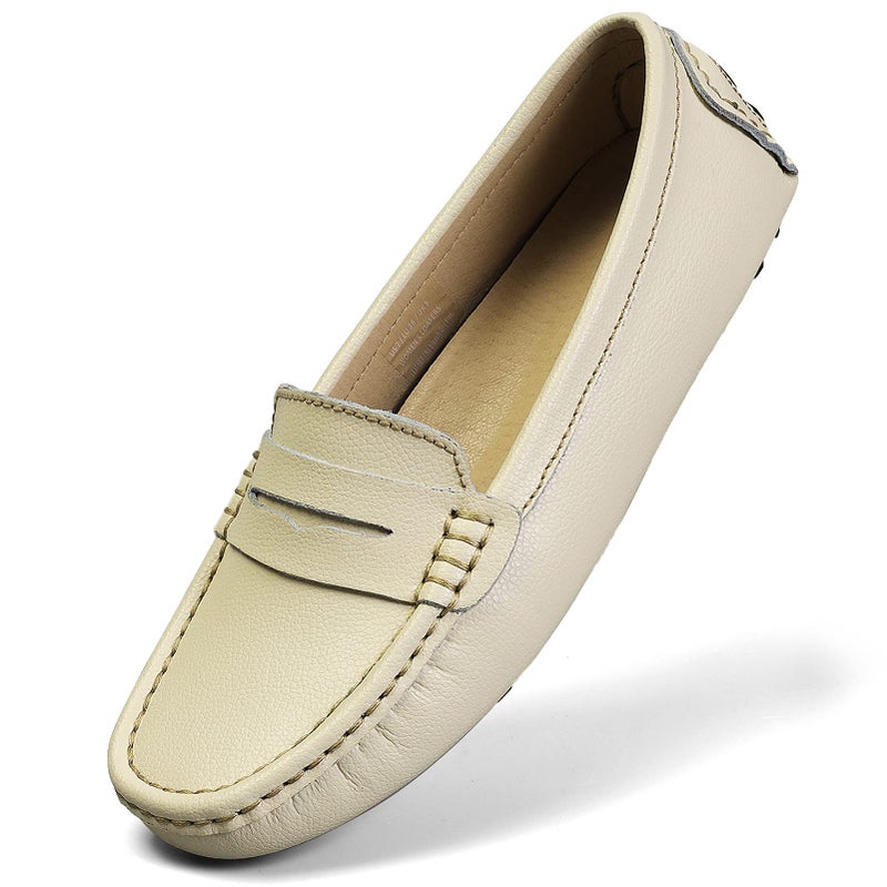 Artisure Women's Classic Handsewn Beige Genuine Leather Penny Loafers Driving Moccasins Casual Boat Shoes Slip On Fashion Office Comfort Flats 8 M US SKS-1221MI080 - Image 1